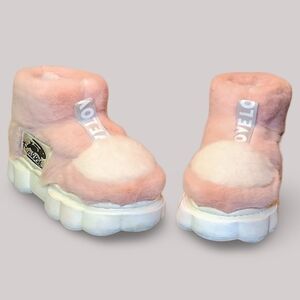 ❥Pink Fuzzy High-Top Slippers/Boots marketed by "VELOV" With Cute Rabbit Logo ❥